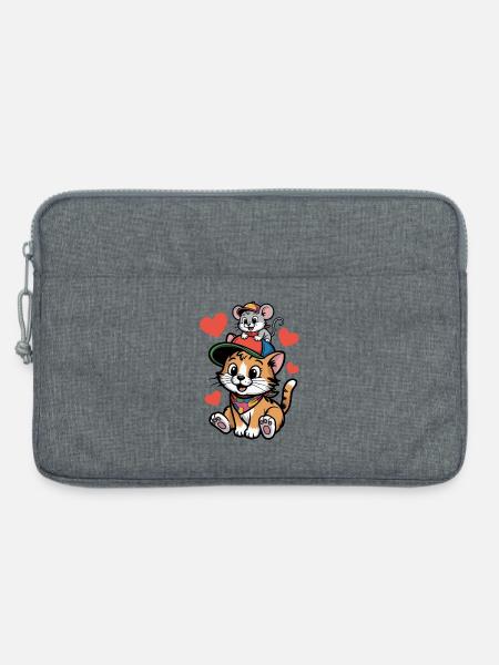 Katzenfreundschaft mit Maus - Laptoptasche 13" - Grau meliert