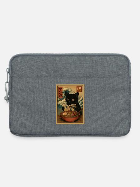 Katze las Manga und isst Ramen-Welle - Laptoptasche 13" - Grau meliert