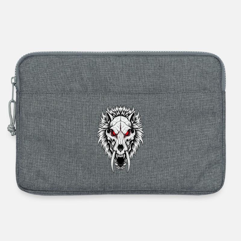 Shamanic Sabertooth Wolf Skull Red Eyes - Laptop bag 13" - heather grey