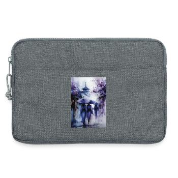 Blaue Regenschirme im violetten Regen - Laptoptasche 13" - Grau meliert - Vorne