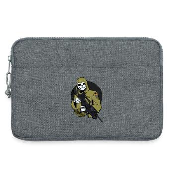 Squelette en cape camouflage avec fusil - Sacoche pour ordinateur portable 13 pouces - gris chiné - Devant