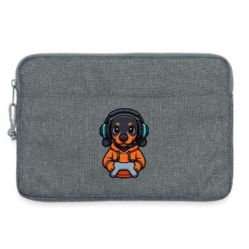 Cute gaming dachshund with headset - Laptop bag 13" - heather grey - Front