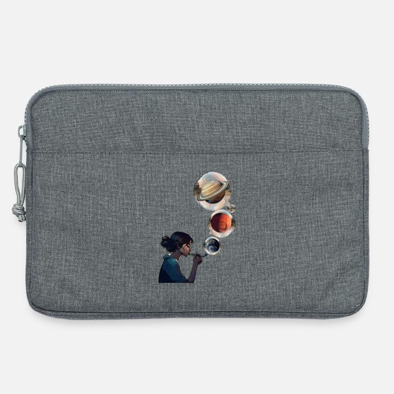 Kontemplative Frau mit kosmischen Planeten - Laptoptasche 13" - Grau meliert