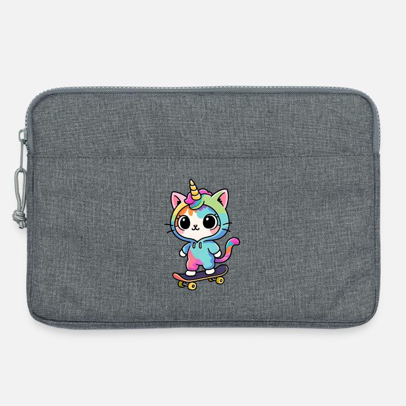 Regenbogen Einhorn Katze Schlittschuh - Laptoptasche 13" - Grau meliert