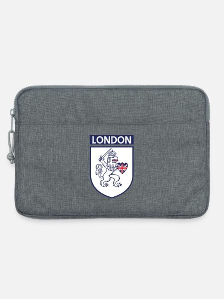Englischer Löwe im Schild mit Union Jack - Laptoptasche 13" - Grau meliert
