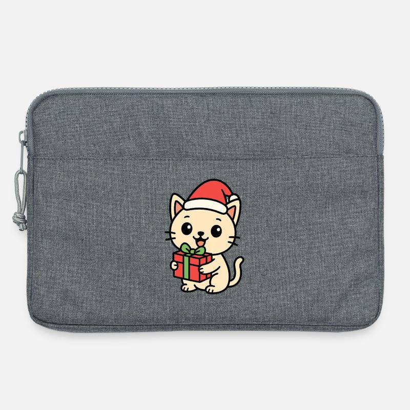 Kätzchen mit Santa Hut und Geschenk - Laptoptasche 13" - Grau meliert