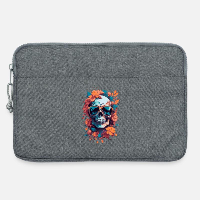 Tropischer Schädel mit Brille und Blättern - Laptoptasche 13" - Grau meliert