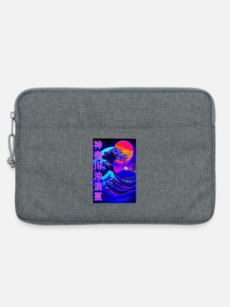 Große Welle Kanagawa Neon Stil - Vaporwave - Laptoptasche 13" - Grau meliert
