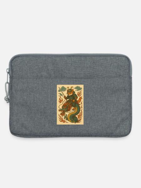 Fuchskrieger und Drachen in Kampfform - Laptoptasche 13" - Grau meliert