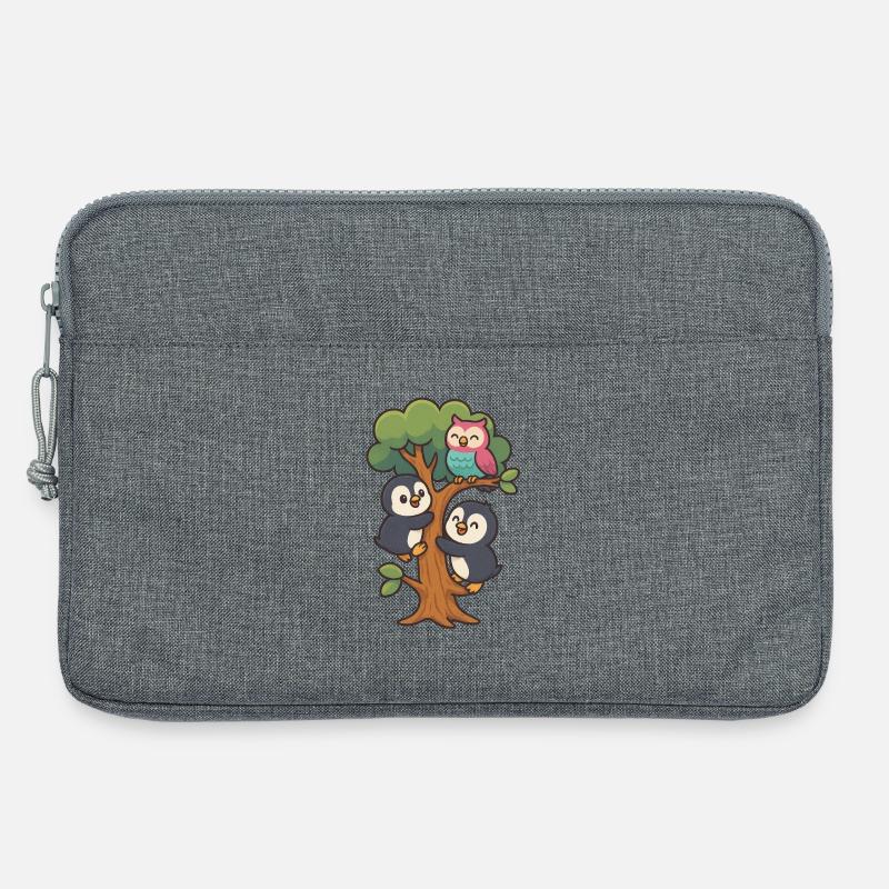 Pinguinbabys klettern auf einen Baum, Eule macht mit - Laptoptasche 13" - Grau meliert