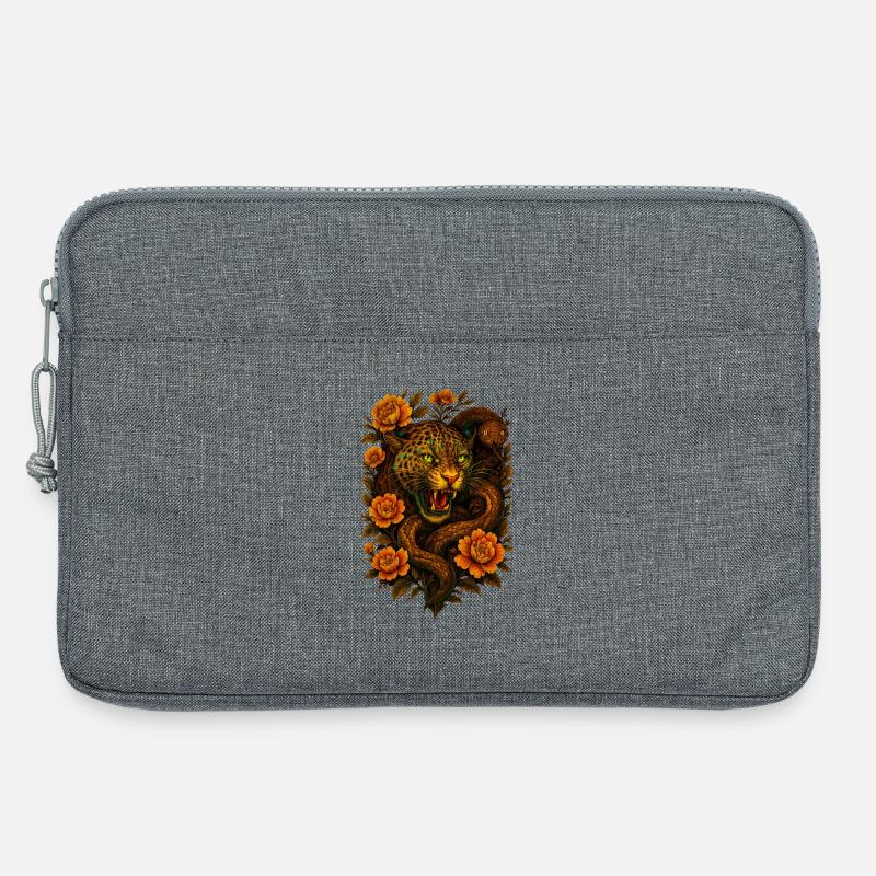 Fauchender Leopard & Schlange im Retro Design - Laptoptasche 13" - Grau meliert