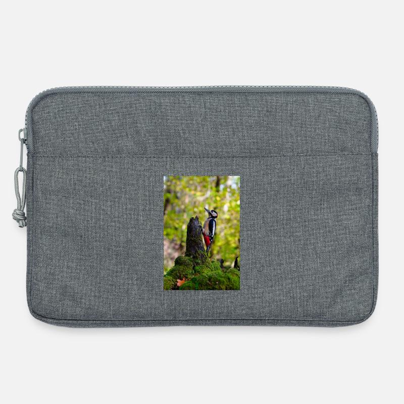 Specht auf moosigem Baumstamm - Laptoptasche 13" - Grau meliert