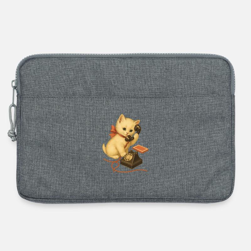 Kätzchen am Telefon Retrolook - Laptoptasche 13" - Grau meliert