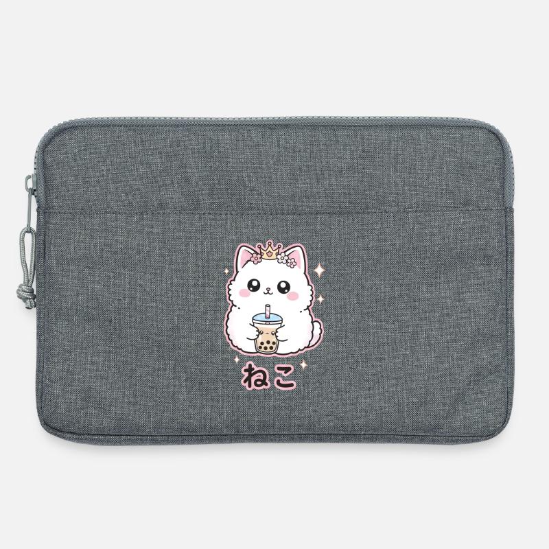 Cat Queen with Bubble Tea - Laptop bag 13" - heather grey