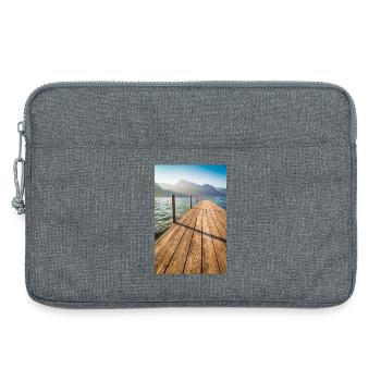 Holzsteg am Bergsee im Sonnenlicht - Laptoptasche 13" - Grau meliert - Vorne