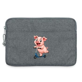 Schwein Roller Scooter Lustiges Bauernhof Motiv - Laptoptasche 13" - Grau meliert - Vorne