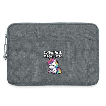 Café d’abord, magie puis licorne - Sacoche pour ordinateur portable 13 pouces - gris chiné - Devant
