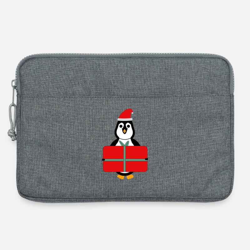 Pinguin mit Geschenk - Weihnachten - Laptoptasche 13" - Grau meliert
