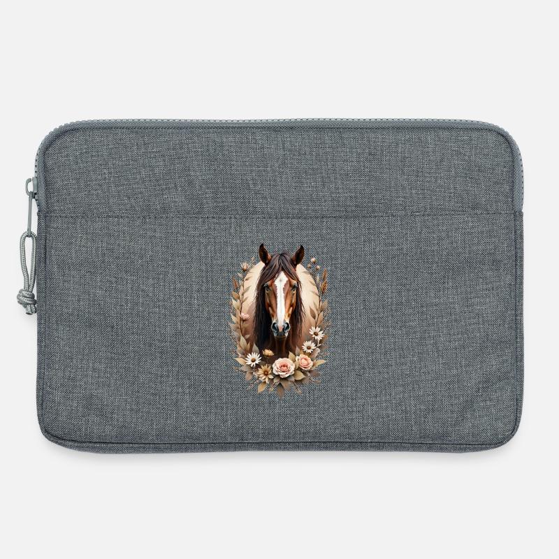 Elegantes Pferdeportrait mit Blumen - Laptoptasche 13" - Grau meliert