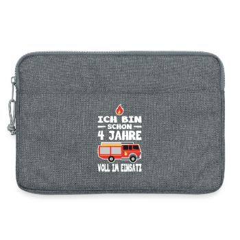 4 Geburtstag Feuerwehr Geschenk Junge 4 Jahre - Laptoptasche 13" - Grau meliert - Vorne