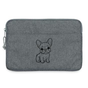 Kleiner Bulldog Linienporträt - Laptoptasche 13" - Grau meliert - Vorne