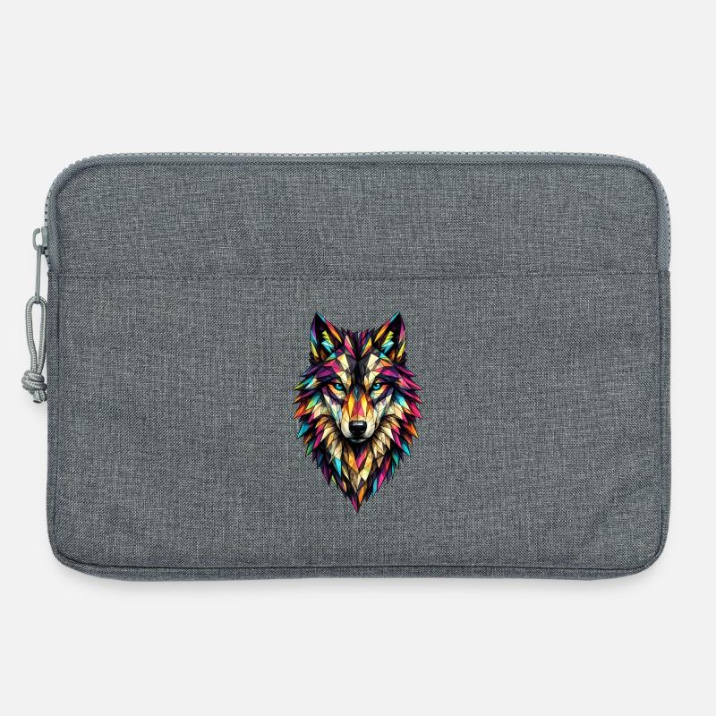 Farbgeometrischer Wolf - Laptoptasche 13" - Grau meliert