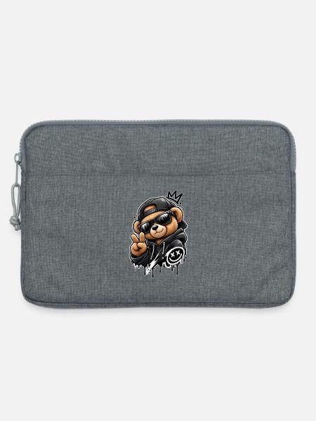 Graffiti Panda König Hoodie - Laptoptasche 13" - Grau meliert