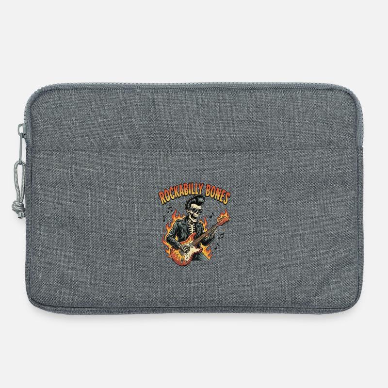 Rockabilly Bones – Retro Comic Skelett mit brennen - Laptoptasche 13" - Grau meliert