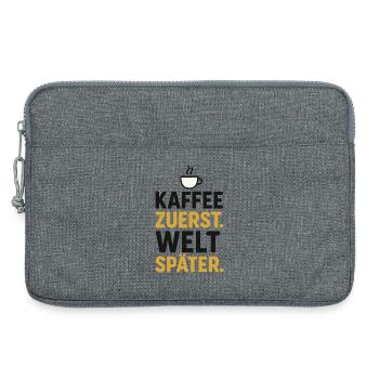 kaffee spruch morgen, kaffee zuerst welt später - Laptoptasche 13" - Grau meliert - Vorne