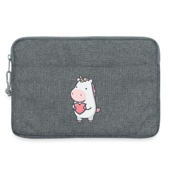 Licorne qui tient un cœur - Sacoche pour ordinateur portable 13 pouces - gris chiné - Devant