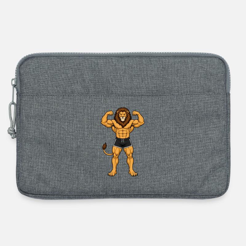 Löwe als Bodybuilder - Laptoptasche 13" - Grau meliert