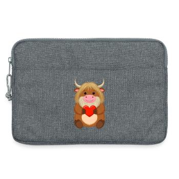 Comic Highland Kuh mit rotem Herz – Liebe Art - Laptoptasche 13" - Grau meliert - Vorne