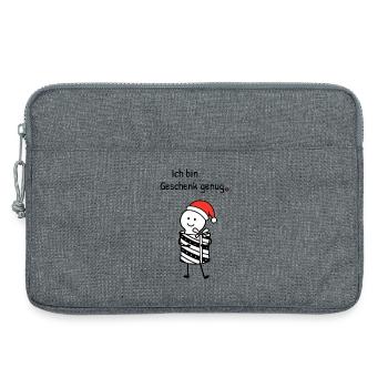 Ich bin Geschenk genug | Weihnachtshumor mit Figur - Laptoptasche 13" - Grau meliert - Vorne