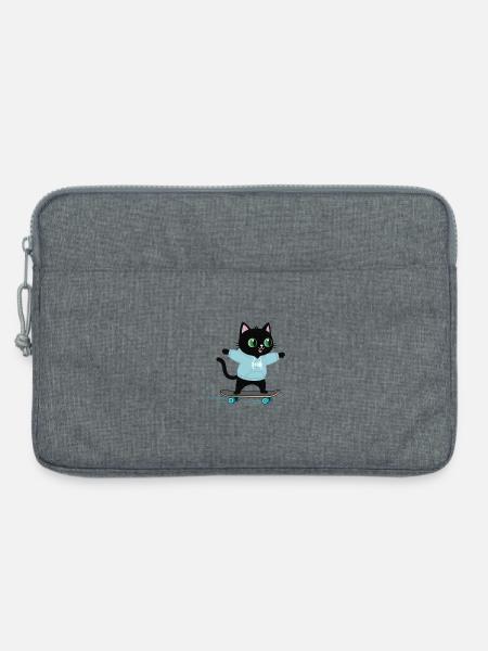 Skateboard-Katze im Hoodie. Miau hier komm ich. - Laptoptasche 13" - Grau meliert