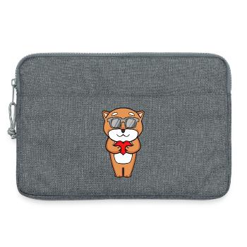 Shiba Inu avec lunettes de soleil et cœur - Sacoche pour ordinateur portable 13 pouces - gris chiné - Devant