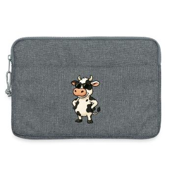 Cooler Kuh-Karikatur mit Sonnenbrille - Laptoptasche 13" - Grau meliert - Vorne