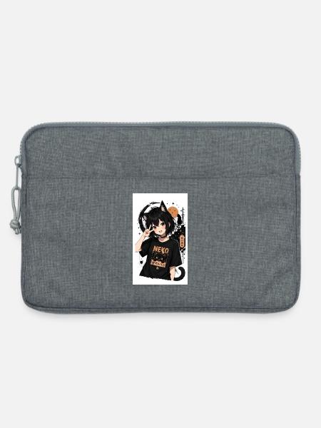 Neko Nachtkatze Shirt - Laptoptasche 13" - Grau meliert