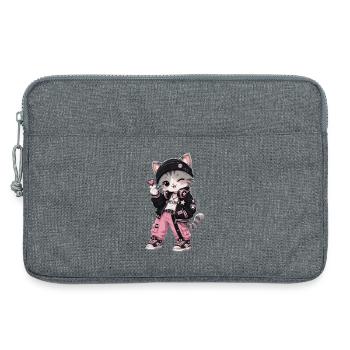Pink-schwarze Streetwear-Katze - Laptoptasche 13" - Grau meliert - Vorne