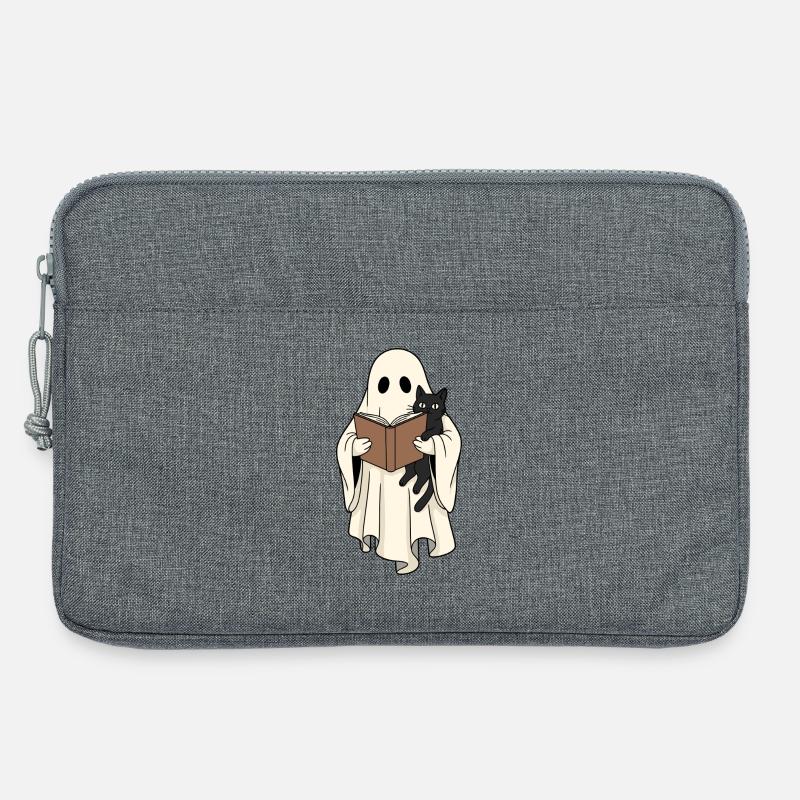 Lesender Geist mit Katze im Buch - Laptoptasche 13" - Grau meliert