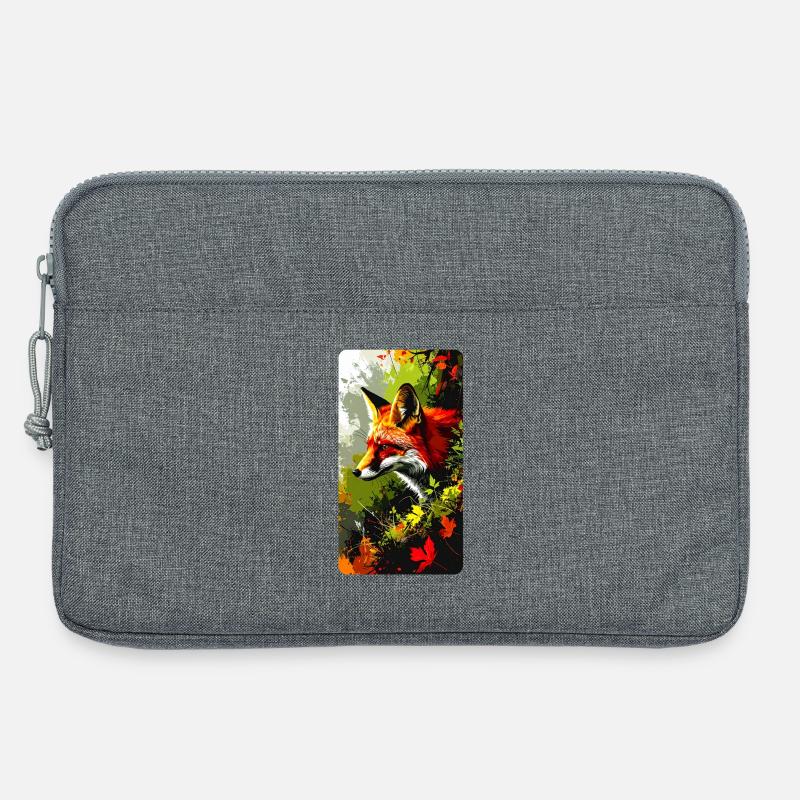 Fuchs im Wald im Herbstlaub (Blick nach Links) - Laptoptasche 13" - Grau meliert