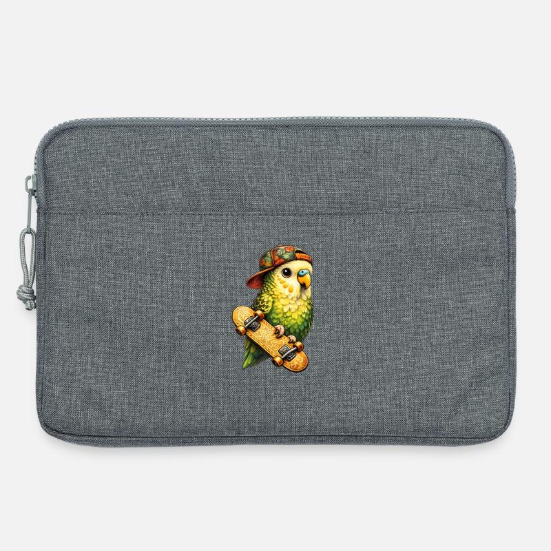 Cooler Skatebird – Papagei mit Cap & Skateboard - Laptoptasche 13" - Grau meliert