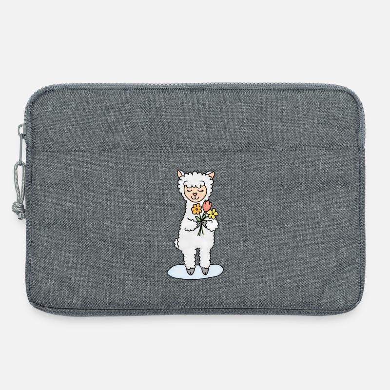 Alpaka mit Blumenstrauß - Laptoptasche 13" - Grau meliert
