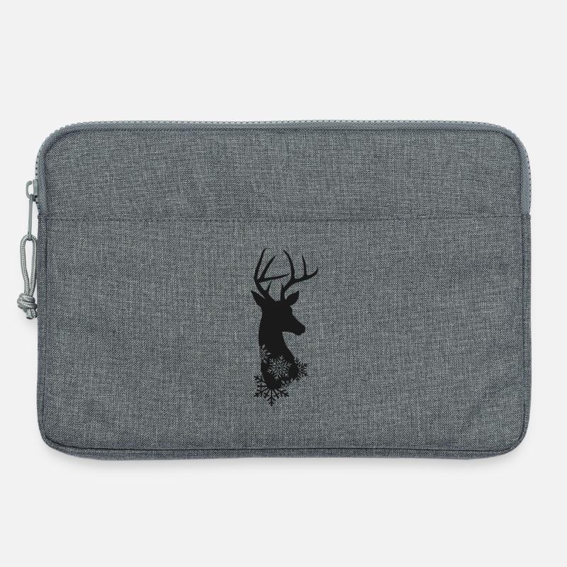 Winterhirsch Silhouette mit Schneeflocken - Laptoptasche 13" - Grau meliert