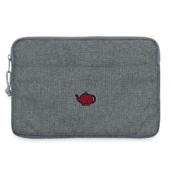 Teekessel bestickt - Laptoptasche 13" - Grau meliert - Vorne