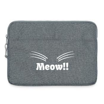 Katzen Sprüche „Meow“, Schnurrhaare, closing - Laptoptasche 15" - Grau meliert - Vorne