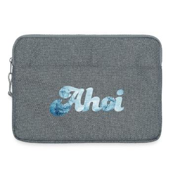 Schiff Ahoi Meer Ozean Schnörkelschrift maritim - Laptoptasche 15" - Grau meliert - Vorne