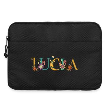 LUCIA Namenskunst mit gestickten Blumen - Laptoptasche 15" - Schwarz - Vorne