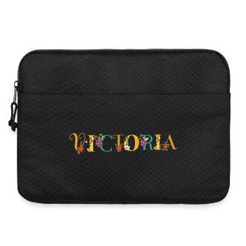 VICTORIA Namenskunst mit gestickten Blumen - Laptoptasche 15" - Schwarz - Vorne