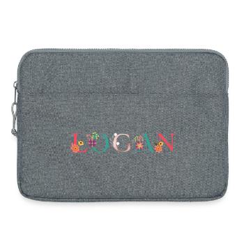 LOGAN Name Art With Flowers Embroidered - Laptop bag 15" - heather grey - Front