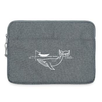 Minimal Whale Line Art on Sea - Laptop bag 15" - heather grey - Front